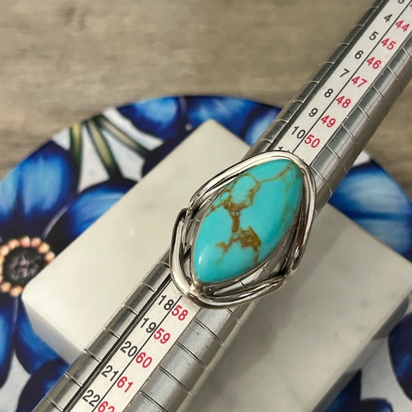 ATI Mexico Ring Size 7 silver turquoise #C116 elongated setting marquise - Picture 2 of 7